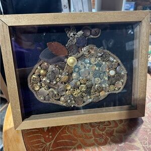 Vintage Button Art pumpkin gold handmade